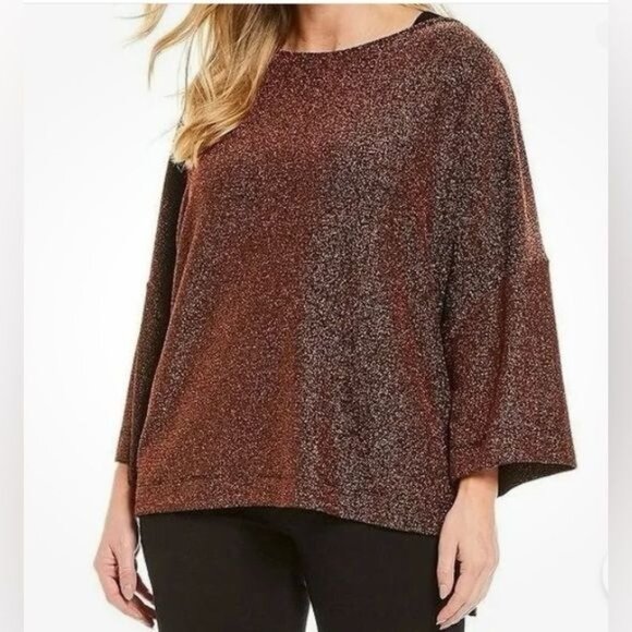 IC by Connie K Medium Rust Black Metallic Bateau Neck Tunic - Picture 1 of 12